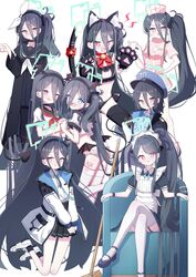  &lt;key&gt;_(blue_archive) 2girls 525_woiwo absurdres alternate_costume animal_ear_fluff animal_ears animal_hands apron aqua_halo aris_(blue_archive) aris_(maid)_(blue_archive) bell black_coat black_dress black_footwear black_hair black_hairband black_jacket black_pantyhose black_sailor_collar black_serafuku black_shirt black_skirt black_thighhighs black_wings blue_archive blue_headwear blue_necktie blue_shirt bow bowtie broom cat_cutout cat_ears cat_lingerie cat_tail choker clothing_cutout coat collared_shirt commentary_request cosplay couch cropped_shirt crossed_legs demon_tail demon_wings double-parted_bangs dress dual_persona fake_animal_ears floating frilled_apron frills gloves hair_between_eyes hairband halo hand_on_own_hip hand_up hat highres holding holding_tablet_pc jacket long_bangs long_hair long_hair_between_eyes long_sleeves looking_at_viewer low_wings maid_apron maid_headdress meme_attire midriff miniskirt multiple_girls neck_bell neckerchief necktie nurse_cap official_alternate_costume on_couch one_side_up open_clothes open_jacket open_mouth panties pantyhose parted_bangs paw_gloves paw_pose pink_eyes pink_headwear pink_shirt pink_skirt plana_(blue_archive) plana_(blue_archive)_(cosplay) pleated_skirt police_hat puffy_long_sleeves puffy_short_sleeves puffy_sleeves red_bow red_bowtie red_choker red_neckerchief sailor_collar school_uniform serafuku serina_(blue_archive) serina_(blue_archive)_(cosplay) shirt shirt_tucked_in short_sleeves side_ponytail sidelocks simple_background sitting skirt swept_bangs tablet_pc tail thighhighs underwear v-shaped_eyebrows v_arms very_long_hair wariza white_apron white_background white_headdress white_headwear white_jacket white_neckerchief white_panties white_shirt white_thighhighs winged_hairband wings 