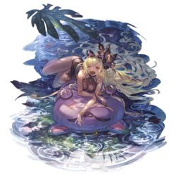  alpha_transparency animal_ears bikini bikini_under_clothes black_dress blonde_hair breasts cat_ears dark-skinned_female dark_skin dress female goggles goggles_on_head granblue_fantasy hair_ornament helel_ben_shalem helel_ben_shalem_(summer)_(granblue_fantasy) long_hair looking_at_viewer medium_breasts minaba_hideo official_art one_eye_closed pacifier red_eyes see-through solo stuffed_animal stuffed_cat stuffed_toy swimsuit transparent_background very_long_hair water wet 