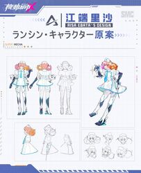  artist_name blue_gloves double_bun ebata_risa elbow_gloves female gloves gradient_hair hair_bun hat highres holding holding_syringe jacket lan_xin_(smc) multicolored_hair multiple_views nurse_cap official_art orange_hair purple_eyes purple_hair reference_sheet super_mecha_champions syringe thighhighs white_jacket white_legwear 