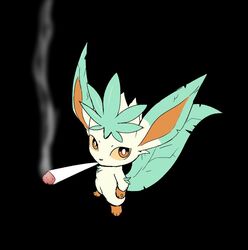  anthro biped brown_body brown_ears brown_fur drugs eeveelution fur generation_4_pokemon green_body green_ears green_fur green_tail leafeon marijuana marijuana_blunt marijuana_leaf mario_smoking_weed meme nintendo oreon_smol paws pokemon pokemon_(species) ralsei_smoking_blunt smoke smoking solo tail yellow_body yellow_ears yellow_fur 