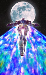  absurdres bad_end commentary energy english_commentary flying from_below gundam highres mecha mobile_suit moon moonlight_butterfly_(gundam) no_humans realistic robot science_fiction sky solo space spoilers star_(sky) starry_sky tom_liu turn_a_gundam turn_a_gundam_(mobile_suit) 