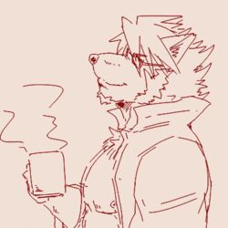  1:1 2021 canid canine canis chest_tuft clothed clothing domestic_dog dress_shirt eyewear facial_hair glasses goatee hair husky long_hair looking_at_viewer looking_sideways low_res male mammal mitsuhisa_aotsuki morenatsu nipples nordic_sled_dog open_clothing open_shirt open_topwear run_aki shirt sideburns solo spitz topwear tuft 