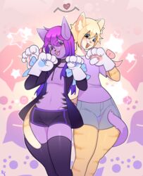  absurd_res clothing duo_focus felid feline femboy freakster gloves group handwear hi_res male mammal paw_gloves sora_(tehkey) xalyss_(xephyrions) 