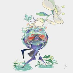  0_ici_0 closed_eyes dewpider eyelashes flabebe flabebe_(white_flower) flower highres leaf no_humans open_mouth petals pokemon pokemon_(creature) ripples water white_flower 