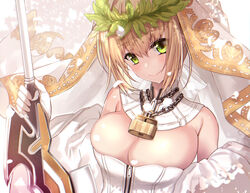  cleavage fate/grand_order no_bra saber_bride saber_extra sword untsue 