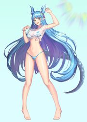  bikini horns jeongjae_(jj) king&#039;s_raid laias_(king&#039;s_raid) see_through swimsuits tagme tail wet wet_clothes 