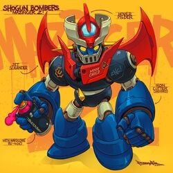  can character_name chibi clenched_hand english_text freakyfir highres holding holding_can mazinger_(series) mazinger_z mazinger_z_(mecha) mecha mechanical_wings robot science_fiction signature solo spray_can spray_paint super_robot wings yellow_eyes 