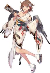  brown_hair collarbone defeat female full_body grey_eyes hagoita hairband headgear hiei_(kancolle) holding japanese_clothes kantai_collection kimono konishi_(koconatu) long_sleeves machinery obi official_art open_mouth paddle sandals sash short_hair solo tabi tachi-e torn_clothes torn_kimono transparent_background turret wide_sleeves zouri 