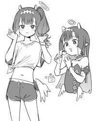  :i a:n_(angrynum) blunt_bangs blush center-flap_bangs choker commentary cropped_torso detached_sleeves diamond_hairband dolphin_shorts dress eating female food fur-trimmed_choker fur_trim greyscale halo hands_up highres holding holding_food hololive hololive_english long_hair looking_at_viewer low_wings midriff mole mole_under_eye monochrome multiple_views navel ninomae_ina&#039;nis ninomae_ina&#039;nis_(1st_costume) open_mouth pointy_ears shirt short_sleeves shorts side_ponytail simple_background single_detached_sleeve strapless strapless_dress symbol-only_commentary takodachi_(ninomae_ina&#039;nis) takoyaki tentacle_hair tied_shirt tube_dress virtual_youtuber wings 