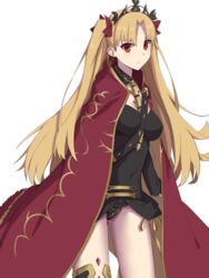  asymmetrical_legwear between_breasts black_thighhighs blonde_hair breasts cloak commentary_request cowboy_shot detached_collar earrings elfenlied22 ereshkigal_(fate) fate/grand_order fate_(series) female fur-trimmed_cloak fur_trim gold_trim highres hood hooded_cloak hoop_earrings infinity_symbol jewelry long_hair long_sleeves looking_at_viewer medium_breasts necklace parted_bangs red_cloak red_eyes serious simple_background single_thighhigh skull skull_ornament solo spine strap_between_breasts thighhighs thighs tiara two-sided_cloak two-sided_fabric two_side_up white_background yellow_cloak 