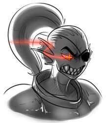  angry animal_humanoid armor clenched_teeth digital_media_(artwork) eigaka eye_patch eyewear female fish fish_humanoid hair humanoid marine marine_humanoid ponytail red_eyes solo teeth undertale undertale_(series) undyne 