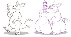  2022 anthro ass belly big_belly big_butt dessert dragontzin food fur half-closed_eyes hand_on_belly hi_res holding_food holding_ice_cream holding_ice_cream_cone holding_object ice_cream ice_cream_cone kangaroo macropod male mammal marsupial morbidly_obese morbidly_obese_anthro morbidly_obese_male narrowed_eyes nude obese obese_anthro obese_male overweight overweight_anthro overweight_male raised_tail sitting sniff_(moomin) solo standing tail the_moomins thick_arms thick_thighs walking weight_gain whiskers wide_eyed wide_hips 