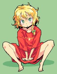  :o barefoot black_outline blonde_hair bottomless bow braid casual commentary_request feet female green_bow green_eyes kirisame_marisa oekaki outline oversized_clothes roku_(warrock) single_braid sitting solo touhou 