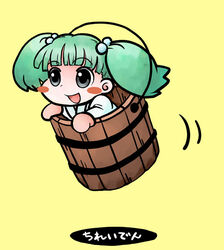  bucket chibi commentary_request female green_hair in_bucket in_container itsukage kisume solo touhou wooden_bucket 