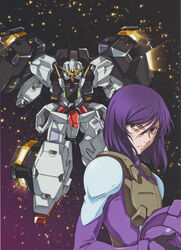  1boy absurdres artist_request glasses gundam gundam_00 gundam_virtue helmet highres male_focus mecha official_art photoshop_(medium) robot scan solo tieria_erde 