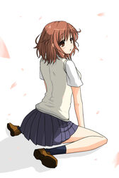  back bad_id bad_pixiv_id brown_eyes brown_hair female kanou_sakura looking_back school_uniform short_hair sitting solo suzumiya_annko sweater toradora! wariza 