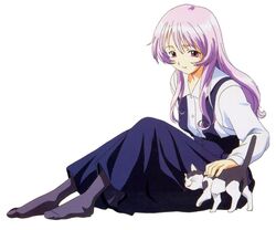  artist_request feline female himekawa_kotone long_hair pantyhose purple_eyes sitting solo to_heart to_heart_(series) 