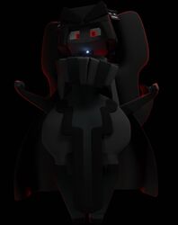  3d 3d_(artwork) ash_the_wither(cdknsfw) backlighting black_body black_clothing boots breasts choker digital_media_(artwork) fanart fingerless_gloves floating glowing_accessory glowing_eyes hair_ornament large_breasts looking_at_viewer looking_down minecraft pose red_eyes red_light robe thick_thighs thin_waist twintails unimpressed wide_hips zoey_is_too_small 