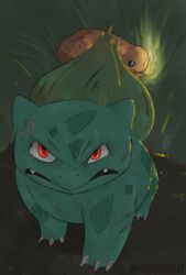  absurd_res ambiguous_gender bulbasaur charmander claws conditional_dnp duo feral fire generation_1_pokemon grass hi_res nintendo plant pokemon pokemon_(species) red_eyes scar snarling teeth wolftacos 