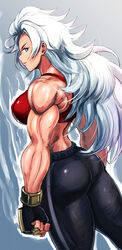  ass back bad_id bad_twitter_id biceps breasts crop_top double_dragon female from_behind kunio-kun_series large_breasts long_hair looking_at_viewer looking_back marian_kelly midriff muscular muscular_female navel obliques pants red_sports_bra river_city_girls shopyun sideboob solo sports_bra sportswear stomach tank_top thick_thighs thighs white_hair yoga_pants 