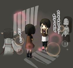  4girls amakura_mayu amakura_mio bad_id bad_pixiv_id black_hair blood blush chibi closed_eyes dress fatal_frame fatal_frame_2 flat_color ghost hagino_chiyoko heart japanese_clothes kimono kurosawa_sae long_hair lowres multiple_girls obi sash short_hair siblings sisters skirt string string_of_fate sudou_miyako twins 