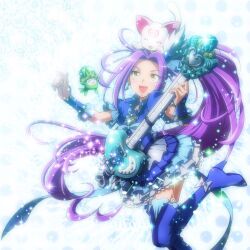  :d blue_footwear blue_skirt blue_thighhighs boots bow brooch choker commentary_request cure_beat dress eyelashes feline female frills guitar happy high_heels hummy_(suite_precure) instrument jewelry kurokawa_eren long_hair love_guitar_rod magical_girl open_mouth precure purple_hair ribbon seiren_(suite_precure) shoes side_ponytail skirt smile sokobe_hiyori solo_focus sory sparkle suite_precure thigh_boots thighhighs wrist_cuffs yellow_eyes zettai_ryouiki 