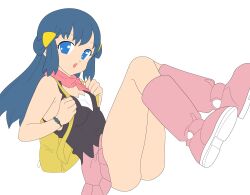  blue_eyes blue_hair dawn_(pokemon) legs miniskirt nintendo oshiri photoshop pokemon skirt smile solo thighs vector_trace 