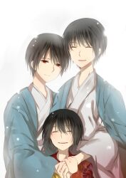  2boys bad_id bad_pixiv_id black_hair fatal_frame fatal_frame_2 female hug japanese_clothes kimono kurozatou_owata multiple_boys short_hair siblings smile tachibana_chitose tachibana_itsuki tachibana_mutsuki twins 