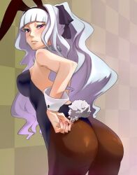  animal_ears ass breasts commentary_request detached_collar fake_animal_ears female grey_hair idolmaster idolmaster_(classic) leotard long_hair medium_breasts nemeko one-piece_thong panties pantyhose playboy_bunny rabbit_tail shijou_takane solo tail thong_leotard underwear wrist_cuffs 