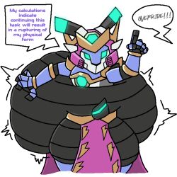  absa bovid caprine female glowing glowing_eyes glowing_markings goat inflation machine mammal markings rivals_of_aether robot robot_anthro skyhighbaa solo speech_bubble 