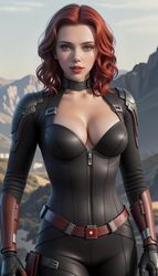  1girls ai_generated artistic black_widow_(marvel) bodysuit breasts celebrity cleavage clothed female female_focus female_only generic_ai_face green_eyes hi_res hidden_hands_because_ai high_resolution highres human human_only light-skinned_female light_skin marvel marvel_comics natasha_romanoff non_nude red_hair red_hair_female red_lipstick solo solo_female solo_focus superhero superheroine 