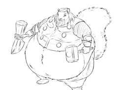  anthro beard belly big_belly black_and_white caligari clothed clothing costume facial_hair fur hammer hi_res holding_object holding_weapon male mammal marvel midriff monochrome moobs obese obese_anthro obese_male overweight overweight_anthro overweight_male rodent sciurid solo standing sugarboy thick_thighs thor_(marvel) thor_(series) tools tree_squirrel weapon 