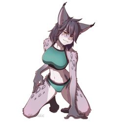  1:1 anthro bra breasts clothed clothing digital_drawing_(artwork) digital_media_(artwork) felid feline female fur furrholic grey_body grey_fur hair looking_at_viewer lynx mammal smile smiling_at_viewer solo sports_bra underwear yellow_eyes 