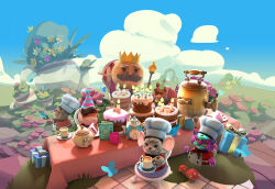  2021 3d_(artwork) 4_fingers 4k absurd_res adobe_photoshop_(artwork) alice_in_wonderland ambient_arthropod ambient_butterfly ambient_insect anthro apron autodesk_maya_(artwork) bear bear_(overcooked) beverage big_ears black_eyes blue_sky blue_wings box brown_bear brown_body brown_eyebrows brown_facial_hair brown_fur brown_hair brown_mustache cake cake_slice candle canid canine canis card cat_(overcooked) chair chef_hat claws clothed clothed_anthro clothed_female clothed_male clothing cloud colored container cup day dessert digital_media_(artwork) domestic_cat domestic_dog dot_eyes elemental_creature english_description eyebrows eyelashes facial_hair felid feline felis female female_anthro feral finger_claws fingers fire floating_hands floor flora_fauna flower food food_creature fungus fur furniture gift_box grass grey_body grey_fur grey_hair group hair hat headgear headwear hi_res holding_wand horse_(overcooked) humanoid kevin_(overcooked) king light lighting lit_candle living_onion living_vegetable luke_viljoen male male_anthro male_feral male_humanoid mammal mouse mouse_(overcooked) moustache murid murine mushroom official_art on_chair onion onion_king outside overcooked_(series) party_hat pink_flower plant plate purple_body purple_fur red_clothing red_shirt red_topwear rodent royalty saucer shaded shirt shrub simple_eyes sitting sitting_on_chair sky standing table tea tea_cup tea_party teapot tile tile_floor topwear ursine vegetable whiskers white_apron white_claws white_clothing white_hat white_headwear wings 