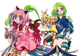  aizawa_mint animal_ears aqua_gloves aqua_hair arm_up bell blonde_hair blue_hair bow cat_ears cat_tail commentary_request detached_sleeves double_bun dress fingerless_gloves fong_pudding fujiwara_zakuro gloves green_hair hair_bun hairbow jingle_bell kneehighs legband long_hair magical_girl marco_albiero mew_berry mew_ichigo mew_lettuce mew_mint mew_pudding mew_zakuro midorikawa_lettuce momomiya_ichigo multicolored_hair one_eye_closed open_mouth outstretched_arms pink_dress pink_hair puffy_detached_sleeves puffy_sleeves purple_hair rabbit_ears red_gloves shirayuki_berry short_dress short_hair smile socks tail tail_bell tail_bow tail_ornament tokyo_mew_mew two-tone_hair two_side_up very_long_hair white_background wings yellow_dress 