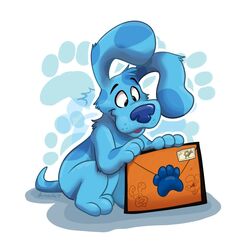  2019 blue&#039;s_clues blue_(blue&#039;s_clues) blue_body blue_fur blue_nose canid canine canis cc-by-nc-nd creative_commons domestic_dog envelope footprint fur hi_res mammal nickelodeon orlandofox pawprint simple_background solo white_background 