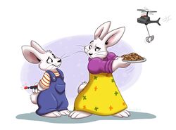  2019 3_toes aircraft anthro cc-by-nc-nd clothed clothing controller cookie creative_commons duo eyebrows feet female food fur hands_behind_back helicopter hi_res lagomorph leporid male mammal max_(max_and_ruby) max_and_ruby orlandofox overalls rabbit raised_eyebrow remote_control rosemary_wells ruby_(max_and_ruby) small_tail standing tail toes vehicle whiskers white_body white_fur young young_anthro 