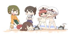  &gt;_&lt; 5girls @_@ ^^^ abyssal_ship akagi_(kancolle) bikini blue_skirt blush brown_hair closed_eyes commentary_request cosplay enemy_naval_mine_(kancolle) green_skirt hakama hakama_short_skirt hakama_skirt hat hat_ribbon highres hiryuu_(kancolle) inishie japanese_clothes kaga_(kancolle) kantai_collection long_hair long_sleeves multiple_girls nose_blush ponytail ribbon sailor_bikini sailor_collar short_hair side_ponytail skirt swimsuit trembling wavy_mouth white_bikini white_hat white_sailor_collar wide_sleeves z1_leberecht_maass_(kancolle) z3_max_schultz_(kancolle) z3_max_schultz_(kancolle)_(cosplay) z3_max_schultz_(swimsuit_mode)_(kancolle) |_| 