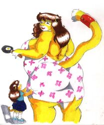  2006 accessory anthro ass big_breasts big_butt bottomwear breasts brown_hair chair clothing danellz daughter_(lore) dress duo egg family felid female footwear fried_egg fur furgonomics furniture hair jewelry kathy_(danellz) lion mammal mother_(lore) mother_and_child_(lore) mother_and_daughter_(lore) multicolored_body multicolored_fur obese open_mouth overweight overweight_female pan pantherine parent_(lore) parent_and_child_(lore) parent_and_daughter_(lore) parenting ring shirt shoes skirt sokcs tail tail_accessory tail_jewelry tail_ring tail_through_skirt topwear traditional_media_(artwork) two_tone_body two_tone_fur young young_anthro 