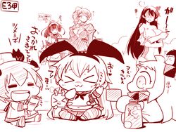  &gt;_&lt; 6+girls :3 =_= abyssal_ship akizuki_(kancolle) animal_ears aquila_(kancolle) blush breasts chibi chou-10cm-hou-chan closed_eyes commentary_request covering_breasts covering_privates dress elbow_gloves enemy_aircraft_(kancolle) fusou_(kancolle) gloom_(expression) gloves hachimaki hair_ornament hand_to_own_mouth headband headgear horns jacket kantai_collection large_breasts long_hair mittens monochrome multiple_girls no_eyes northern_ocean_princess open_mouth pleated_skirt ponytail pt_imp_group rabbit_ears red_theme rensouhou-chan sailor_dress sako_(bosscoffee) school_uniform serafuku shimakaze_(kancolle) shirt short_hair skirt sleeveless sleeveless_dress sleeveless_shirt smile striped_clothes striped_thighhighs swimsuit thermos thighhighs torn_clothes torn_swimsuit translation_request x3 yukikaze_(kancolle) 