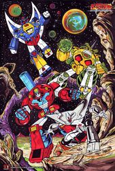  1970s_(style) 1980s_(style) 2014 aquarius_(karmatron) arm_cannon asteroid claws clenched_hands drill energy_cannon flying glaring insignia jumping karmatron_y_los_transformables logo mace marker_(medium) mecha moon mountain official_art official_style oscar_gonzalez_loyo painting_(medium) planet promotional_art redesign retro_artstyle robot rock scan science_fiction shoulder_cannon signature sky spiked_mace spikes star_(sky) starry_sky stellaris titan_(karmatron) traditional_media unicorn_(karmatron) watercolor_(medium) watermark weapon zuyua 