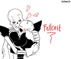  alternate_universe animated_skeleton better_version_at_source blush bone closed_eyes clothing english_text evilbeetle heart_symbol hug humanoid kissing male male/male not_furry papyrus_(undertale) sans_(undertale) simple_background skeleton smile text undead underfell undertale undertale_(series) white_background 