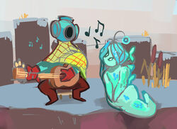  bo_wyatt crossover dingaling_productions duo female guitar holding_musical_instrument holding_object human lisa_the_painful male mammal marine monster musical_instrument musical_note phosforce_(artist) playing_guitar playing_music plucked_string_instrument scales shyren string_instrument undertale undertale_(series) 