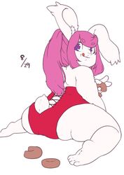  donut furry long_hair pink_hair powderkona purple_eyes rabbit tongue 