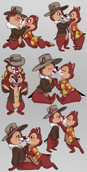  aloha_shirt ambiguous/ambiguous ambiguous_gender anthro bedroom_eyes black_nose blush bottomless bottomless_ambiguous brown_body brown_feet brown_fur brown_hands carrying_another chip_&#039;n_dale chip_(disney) closed_eyes clothed clothing dale_(disney) disney duo featureless_crotch feet fur furgonomic_hat furgonomic_headwear furgonomics grey_background hand_on_chest hand_on_face hat headgear headwear hi_res interlocked_fingers jacket kiss_on_lips kissing lighter_belly male_(lore) monotone_body monotone_feet monotone_hands mouth_closed multiple_images narrowed_eyes no_irises nose_to_nose open_mouth open_smile pattern_clothing pattern_shirt pattern_topwear piggyback pulling_on_clothes red_nose romantic romantic_couple seductive semi-anthro shirt simple_background small_tail smile tail teeth topwear topwear_only tuwka two_tone_tail 