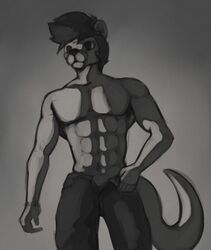  abs anthro clothed clothing gigachad hi_res keith_(marsminer) male mammal marsminer meme monochrome muscular muscular_anthro muscular_male mustelid otter solo topless topless_anthro topless_male 