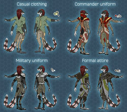  4_arms 4_eyes alien anthro biped clothed clothing color_swatch darth_biomech english_text gharr_neht_ra hair hi_res ket_dawnatsunset male multi_arm multi_eye multi_limb raharr red_hair solo tail text 