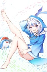  :d arm_up artist_name ass bad_id bad_pixiv_id bare_legs barefoot beliatan bloop_(gawr_gura) blue_eyes blue_hair blue_hoodie blue_nails blunt_bangs blush commentary feet female fins fish_tail full_body gawr_gura gawr_gura_(1st_costume) grey_hair hair_ornament hat highres hololive hololive_english hood hood_up hoodie knee_up leg_up long_hair long_sleeves looking_at_viewer multicolored_hair nail_polish open_mouth red_hat shark_girl shark_hair_ornament shark_tail sharp_teeth smile soles solo streaked_hair tail teeth thighs toenail_polish toenails two_side_up virtual_youtuber water 