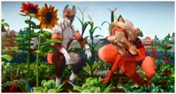  3d_(artwork) absurd_res anthro border canid canine digital_media_(artwork) duo female fox garden hi_res male mammal second_life stacy_kotlowski white_border 