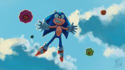  2018 action_pose anthro blue_body blue_fur clenched_teeth clothing cloud digital_media_(artwork) eulipotyphlan falling footwear full-length_portrait fur gloves green_eyes handwear hedgehog hi_res looking_at_viewer male mammal multicolored_body multicolored_fur natizilda portrait pose sega sky skydiving solo sonic_the_hedgehog sonic_the_hedgehog_(series) teeth white_clothing white_gloves white_handwear 